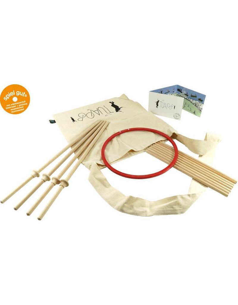 Jogo Tualoop Conjunto de brinquedo de madeira com saco de pano e anel vermelho