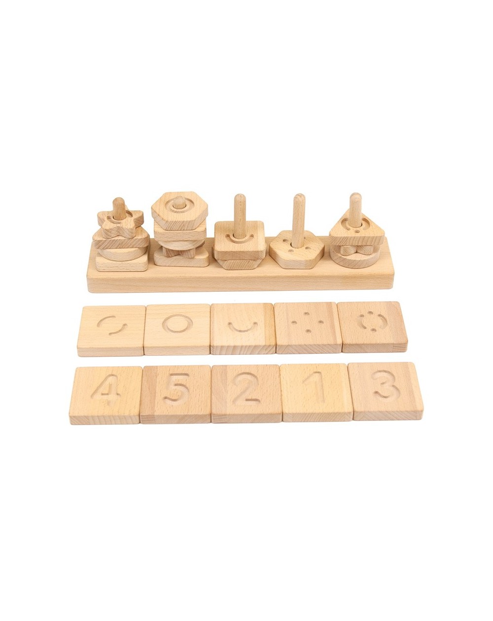 Formas Geo Sensoriais Encaixe Brinquedos educativos de madeira com números e formas empilháveis
