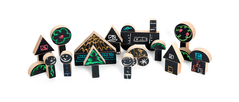 Chalking XL Peças de madeira decorativas com formas e desenhos coloridos