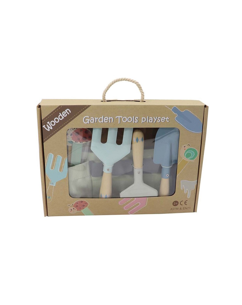 Cinto com Conjunto de Ferramentas de Jardim de Madeira Conjunto de ferramentas de jardim de brinquedo de madeira na embalagem