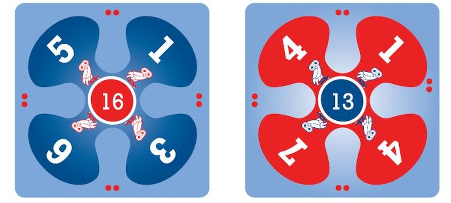 Calculus 24 A - Jogos Matemáticos Dois tabuleiros de jogos de dados em azul e vermelho com números e ratinhos desenhados.