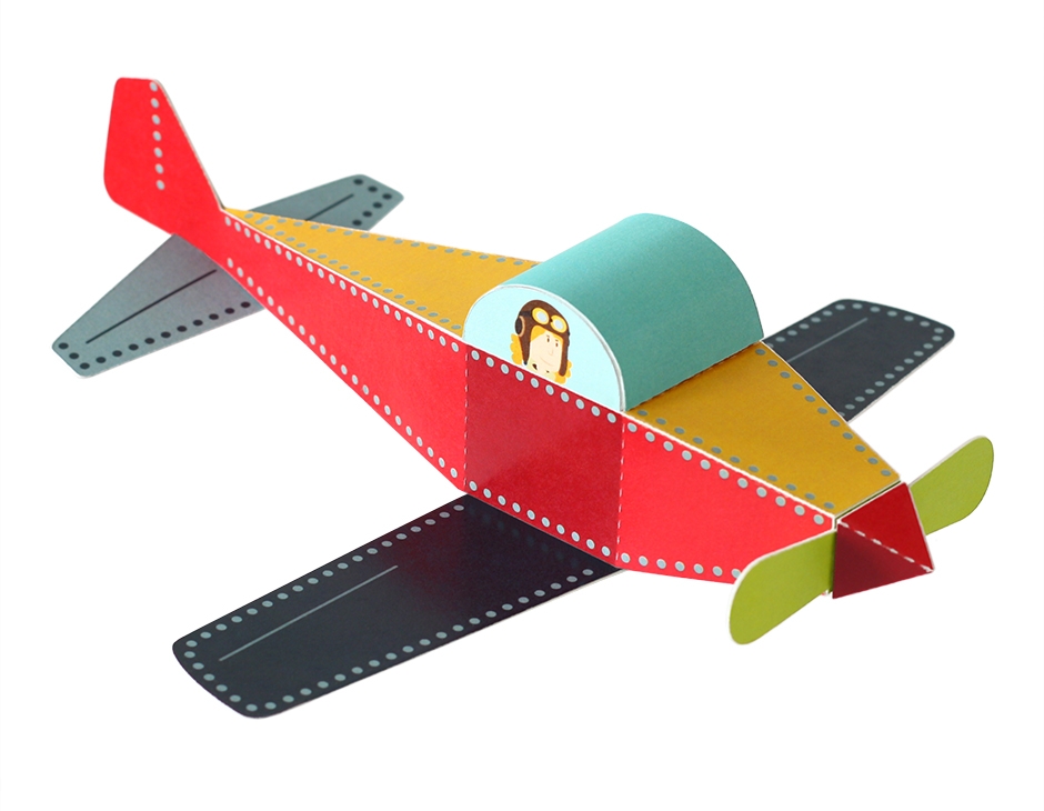 Avião - Brinquedo de Papel Avioneta de brinquedo em papel colorido com cockpit azul claro e piloto desenhado