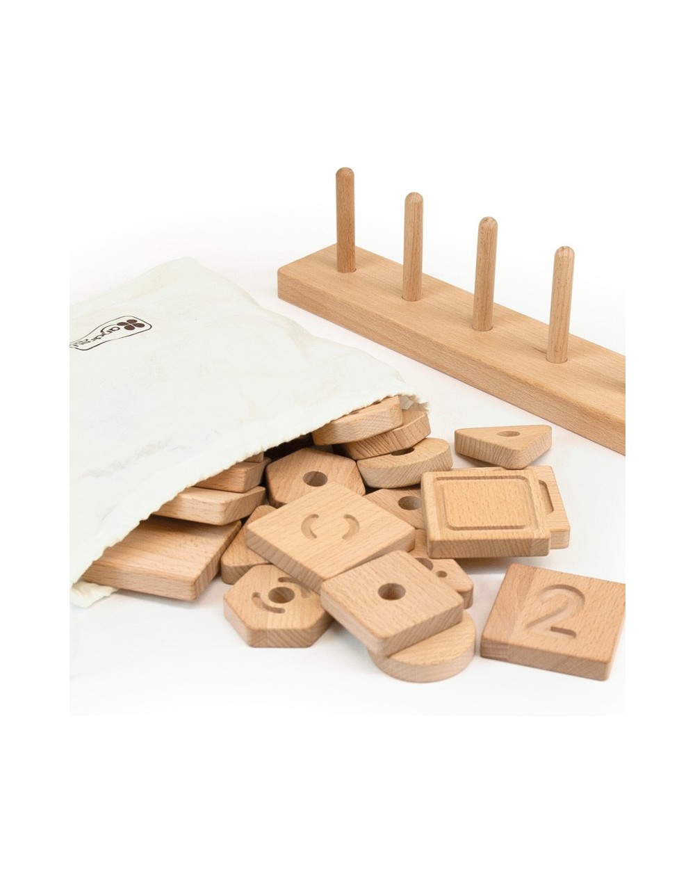 Formas Geo Sensoriais Encaixe Jogo didático de madeira com peças numéricas e base com pinos