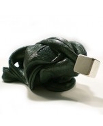 NEGRO + ÍMAN Magnético Cabo USB com revestimento em couro preto trançado e conector prateado