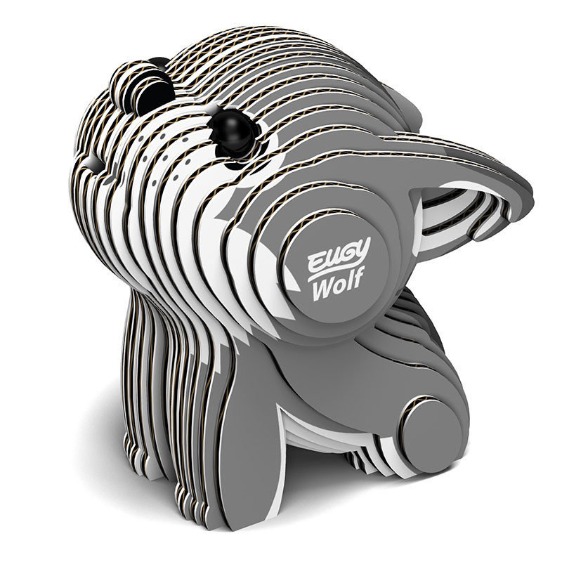 Lobo Eugy Figura tridimensional em forma de cão com texto EUGY Wolf
