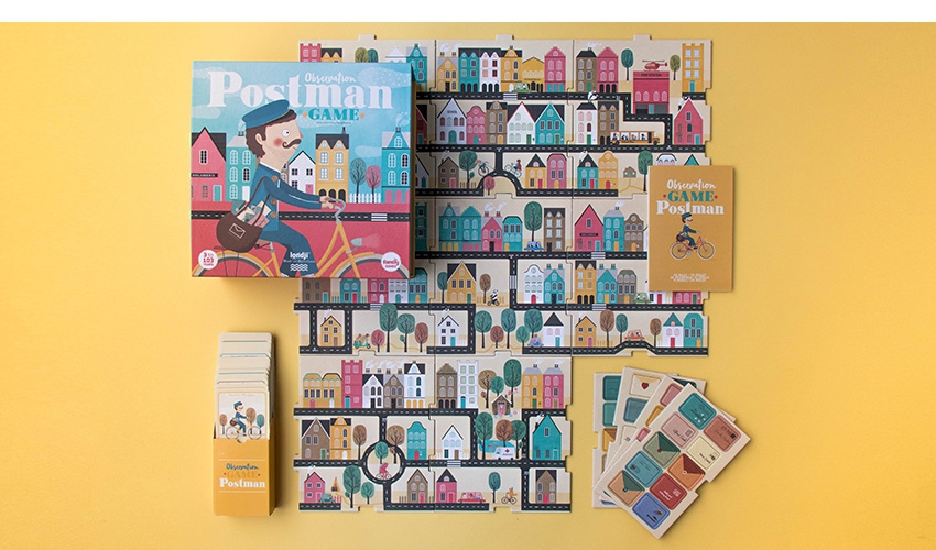 Jogo O Carteiro Jogo Postman Game com tabuleiros, cartas, dado de madeira e embalagem