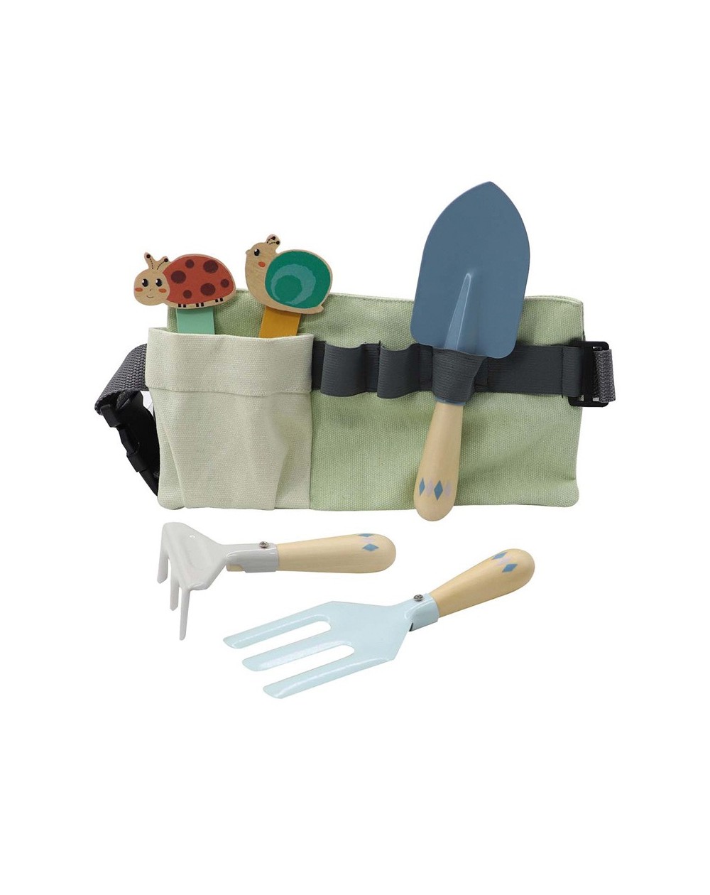 Cinto com Conjunto de Ferramentas de Jardim de Madeira Ferramentas de jardinagem infantis com cinto e marcadores de plantas com joaninha e caracol