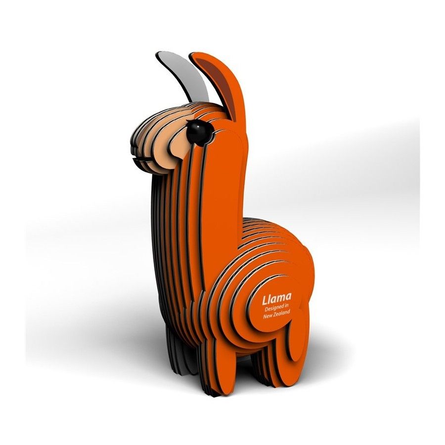Lama Eugy Estatueta de lhama laranja e preta em camadas com texto na lateral