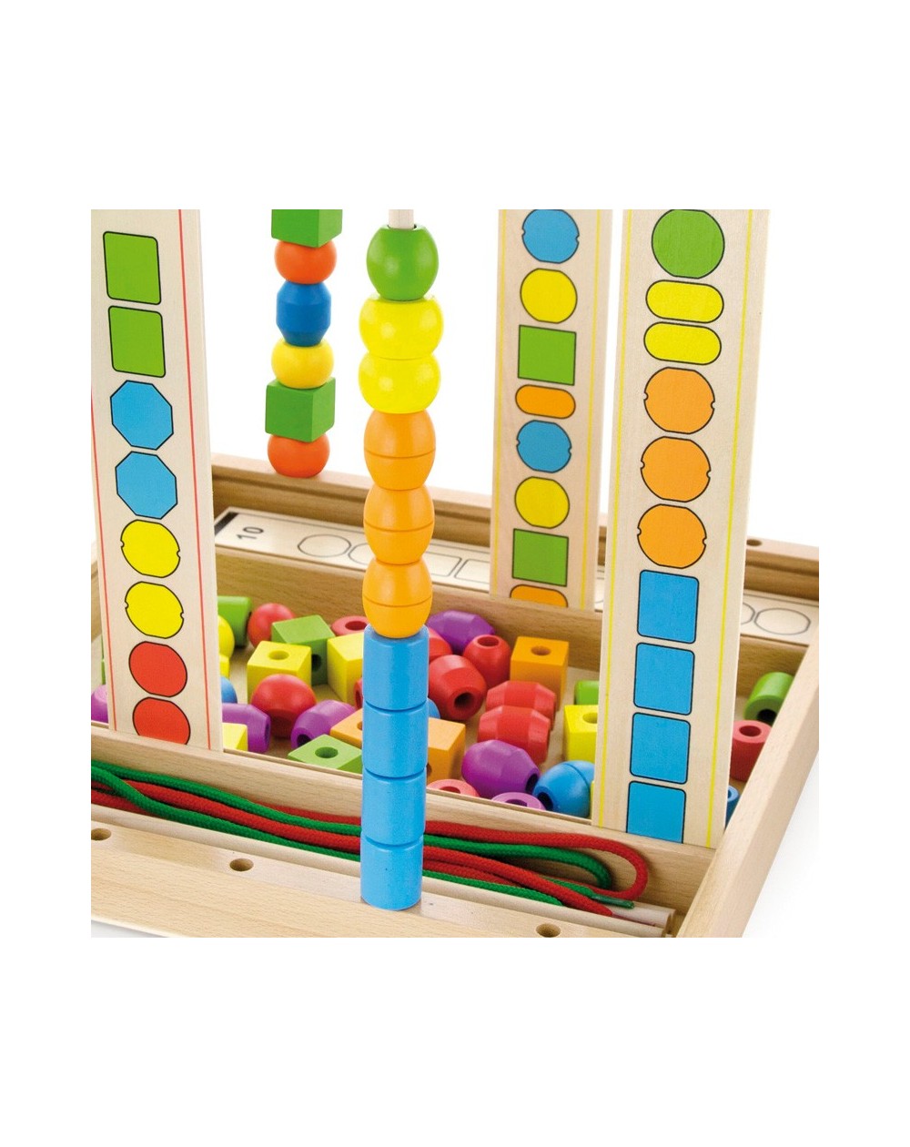 Formas para Encaixe - 92 Peças Brinquedo educativo de madeira com contas coloridas e cartões ilustrados para padrões