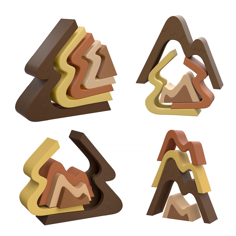 Montanha Verão 5 Pcs Figuras decorativas em forma de montanhas com camadas em tons castanho, bege, amarelo e terracota.