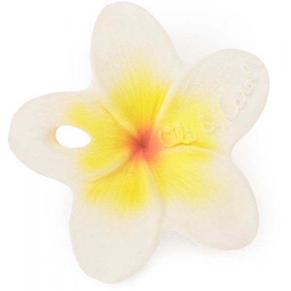 Mordedor de Borracha Flor Hawaii Flor artificial branca e amarela com texto em relevo