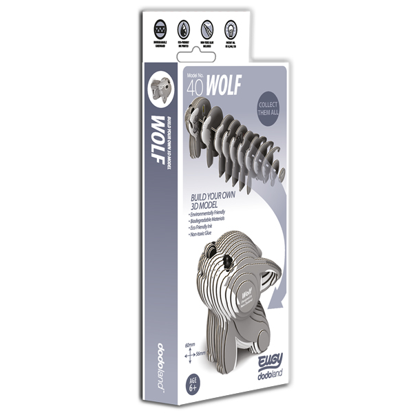 Lobo Eugy Caixa de modelo 3D de lobo em madeira para montar com 40 peças