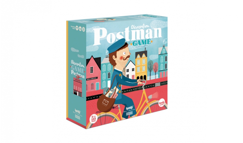 Jogo O Carteiro Caixa de jogo de tabuleiro Original Postman Game com ilustração de carteiro de bicicleta