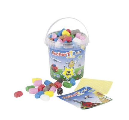 TiP 100 Balde plástico com peças coloridas de brinquedo fischer TiP pebbles