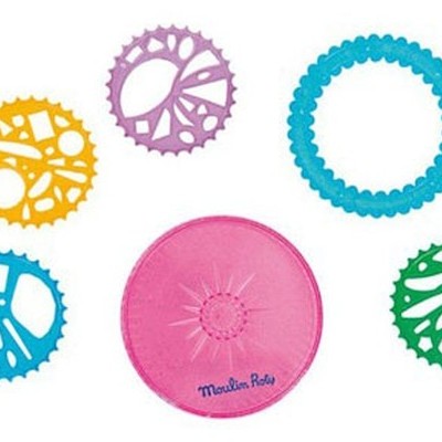 Conjunto de discos coloridos para cozinha com texto Moulin Roty