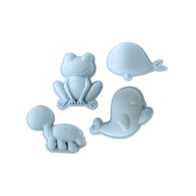 Conjunto de moldes de silicone azul claro em forma de rã, baleia, tartaruga e foca