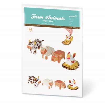 Conjunto de figuras em papel de animais de quinta com embalagem