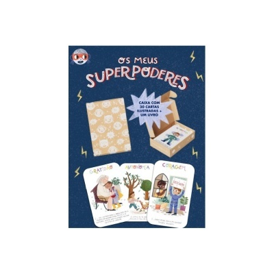 Conjunto 'Os Meus Superpoderes' com caixa, livro e cartas ilustradas