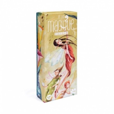 Caixa de jogo de tabuleiro 'MAGIQUE' com ilustração de figuras femininas coloridas