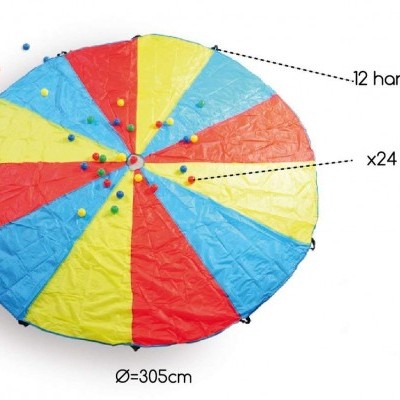 Parâbola colorida redonda com pegas e bolas pequenas coloridas
