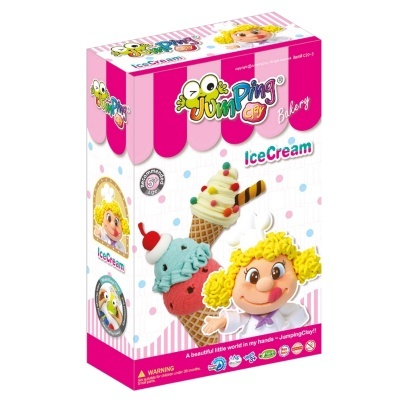 Embalagem colorida de brinquedo Jumping Clay Bakery Ice Cream com gelados em massa moldável e menina loira