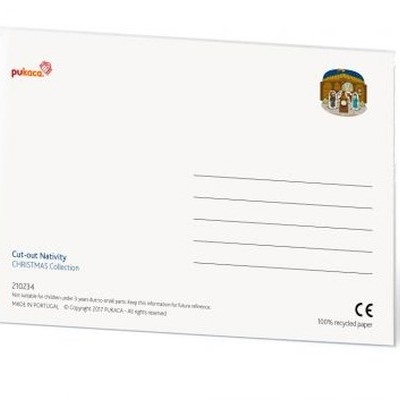 Postal branco com selo e linhas para endereço, texto impresso azul e preto