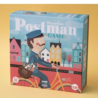 Caixa do jogo Postman Observation com ilustração de carteiro numa bicicleta.
