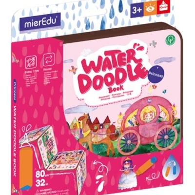 Livro Water Doodle Book com tema princesa, capa rosa e embalagem colorida