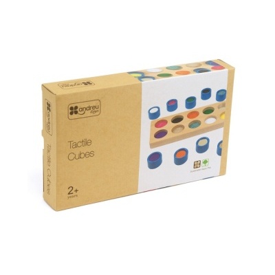 Embalaem de cubos táteis coloridos para crianças, da marca andreu toys.