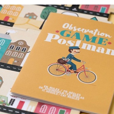 Jogo de tabuleiro Postman com tabuleiro colorido de casas e estradas