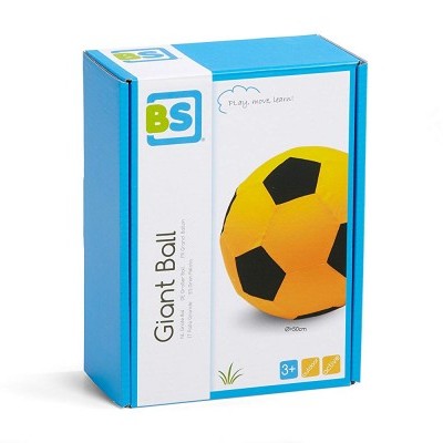 Embalagem azul e branca de bola gigante amarela e preta para crianças