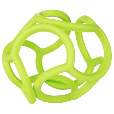 Brinquedo verde de borracha em formato geométrico aberto