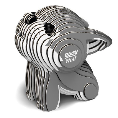 Figura tridimensional em forma de cão com texto EUGY Wolf