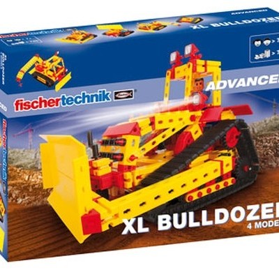 Caixa do conjunto FischerTechnik XL Bulldozer para construção de modelos.