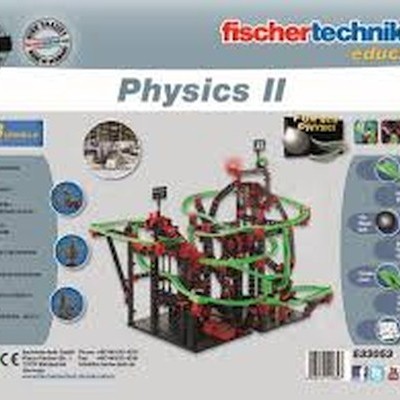 Caixa do conjunto fischertechnik education Physics II com modelo de construção visível