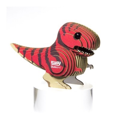 Miniatura de dinossauro cartolina vermelha e preta sobre cilindro branco