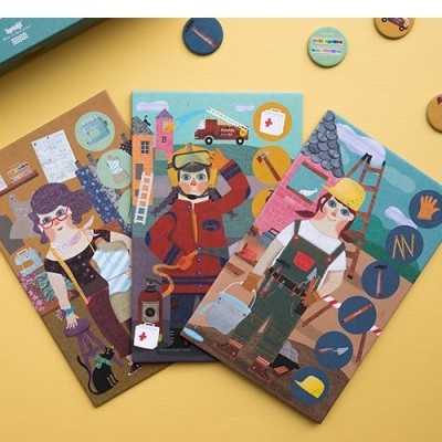 Baralhos infantis ilustrados com profissionais e peças redondas coloridas