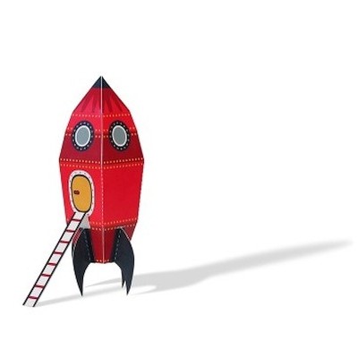 foguete decorativo vermelho com escada encostada