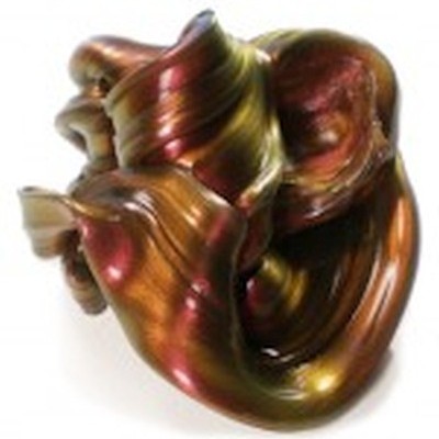 Brinquedo anti-stress tipo slimes com cores metálicas castanhas, douradas e vermelhas