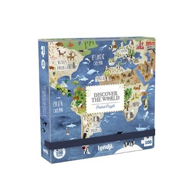 Puzzle Discover the World da londji com mapa ilustrado e 100 peças