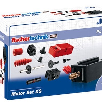 Conjunto Motor Set XS da fischertechnik Plus com várias peças motorizadas coloridas