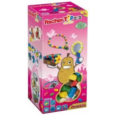 Caixa do conjunto fischerTiP creativ cor-de-rosa com peças coloridas para crianças