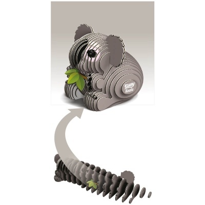 Escultura 3D de coala feita de discos cinza com texto EASY Koala