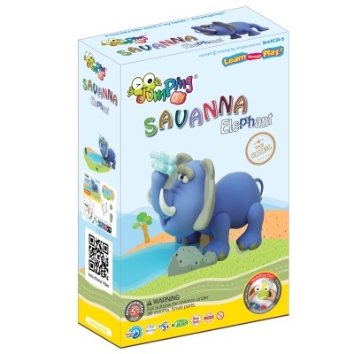 Caixa de brinquedo Jumping Clay com elefante Savanna azul e cinzento