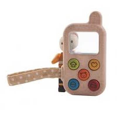 Brinquedo infantil em forma de telemóvel cor de rosa com botões coloridos