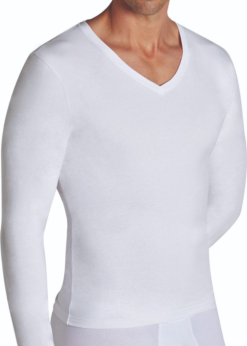 Camisola branca de manga comprida com gola em V