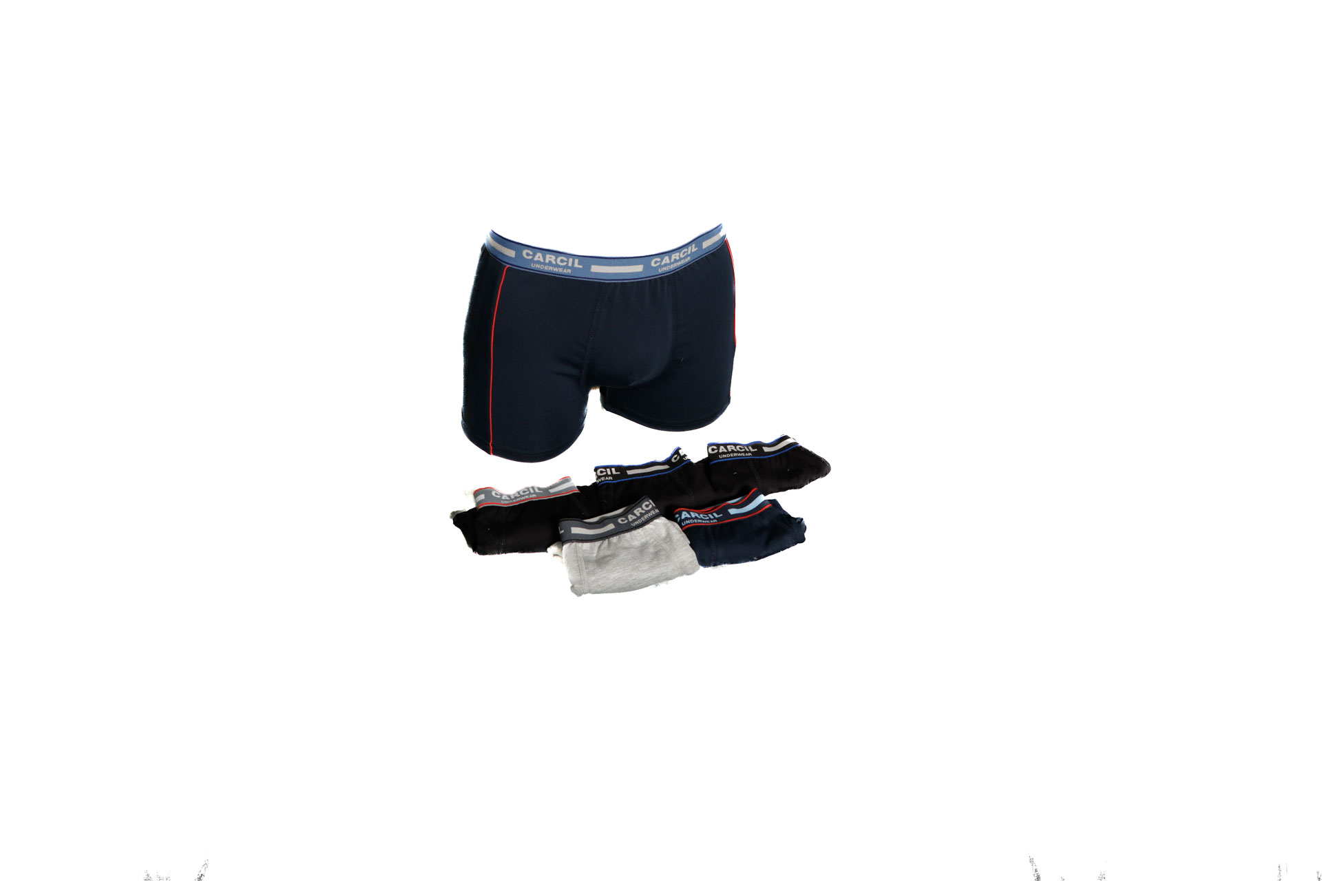 Conjunto de cuecas masculinas em várias cores sobre fundo branco