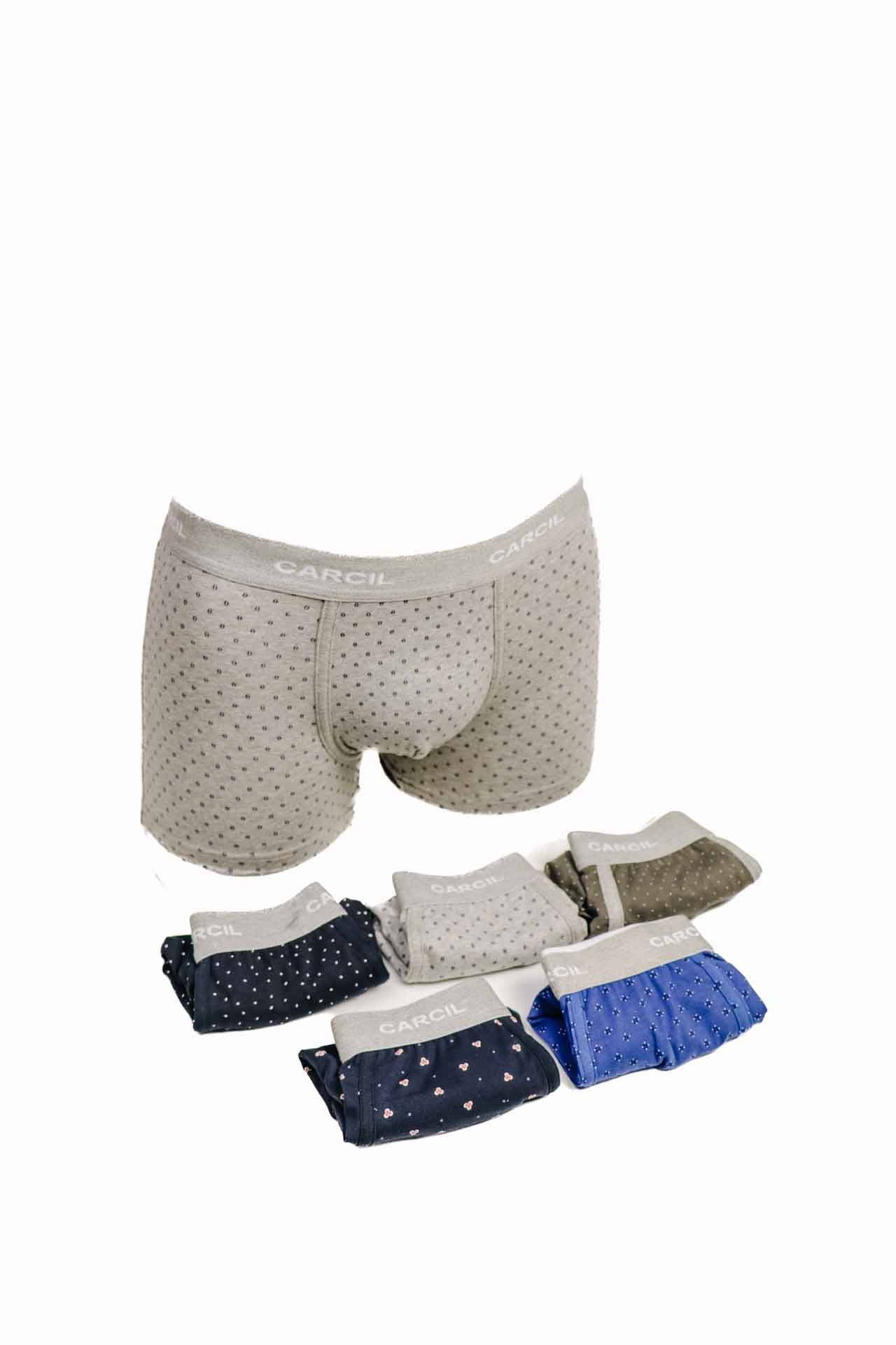 Conjunto de cuecas boxer masculinas várias cores e padrões com cintura elástica cinza