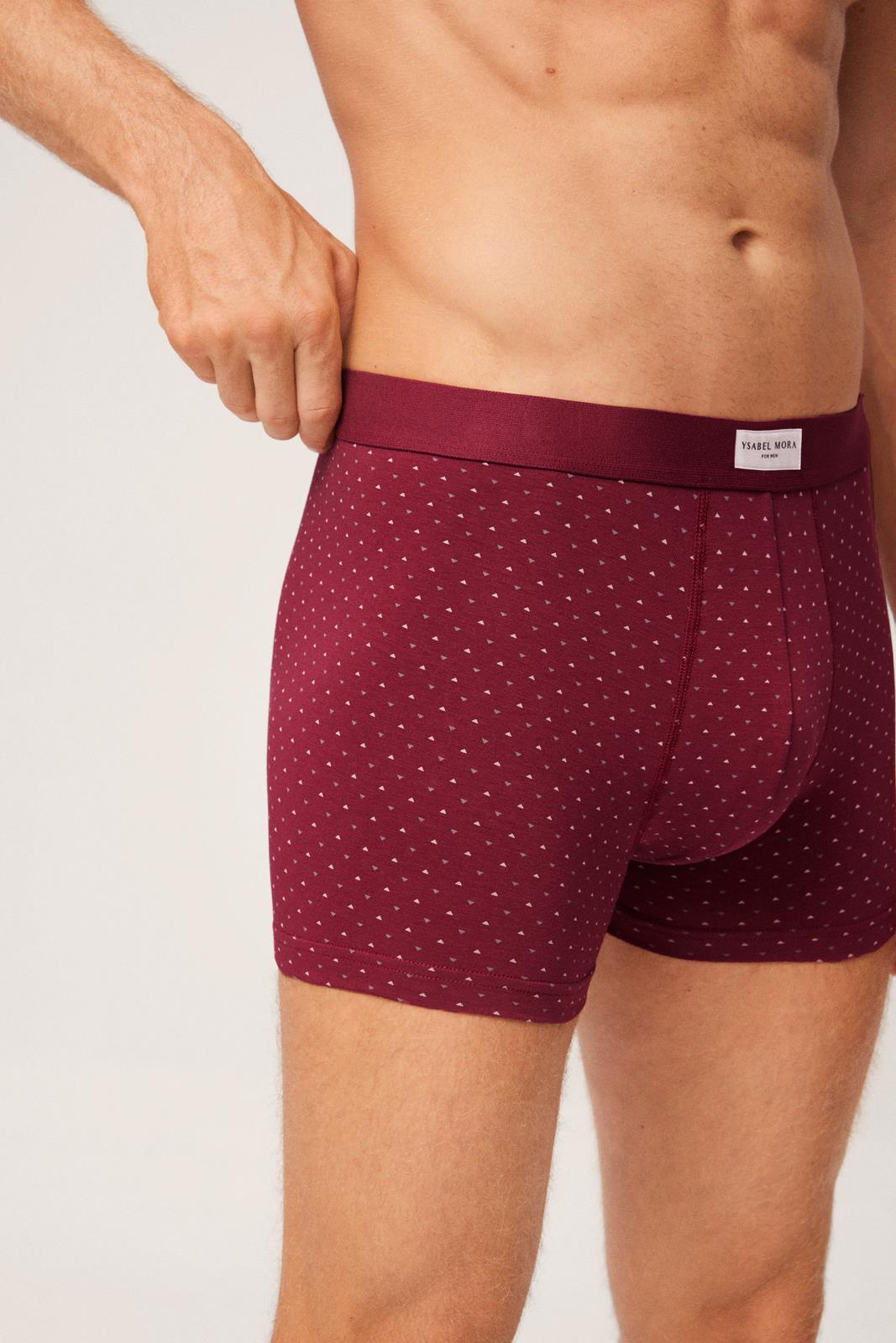 Cuecas boxer bordô com pontos brancos e cós elástico largo