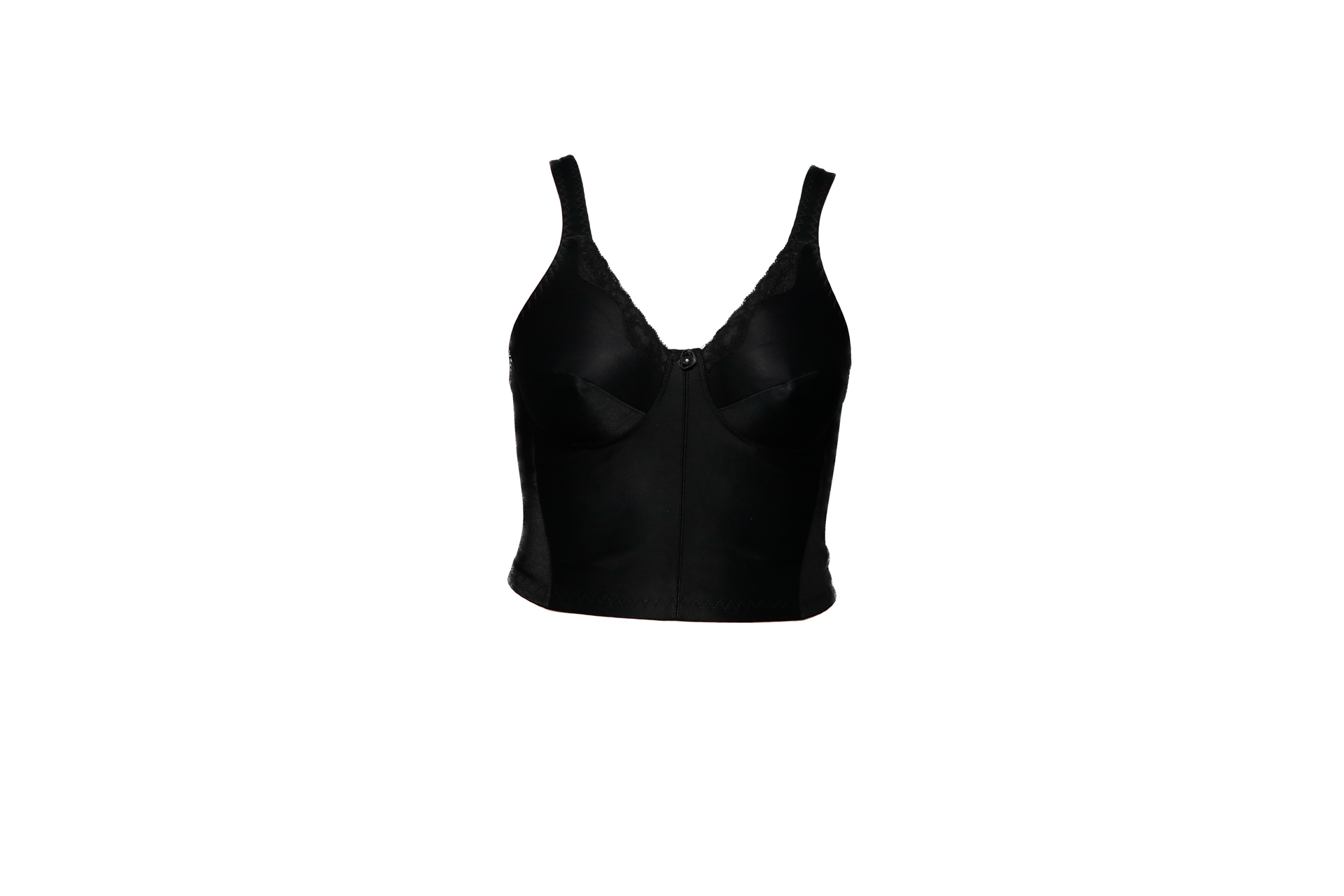 Top feminino preto com alças e decote em V, fundo branco